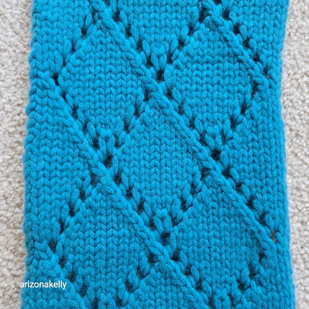 NWT Cashmere Knit Scarf Teal Blue Green Adrienne Vittadini Chunky Pointelle - Picture 4 of 9